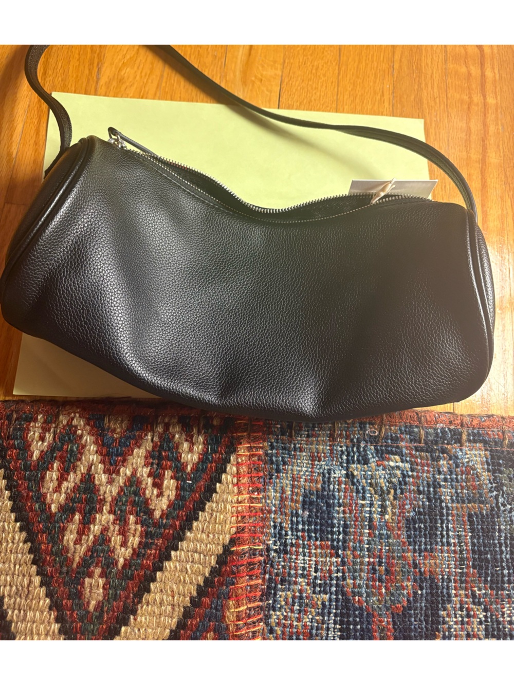 OAK + FORT Black Pebbled Leather Crescent Shoulder Bag